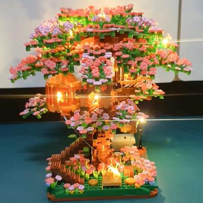 Mini Sakura Ağacı Yapı Blokları Seti Kendin Yap Kiraz Çiçeği Tuğlaları Işıklı Ağaç Ev Modeli Süsleme Kız Arkadaşa Romantik Hediye