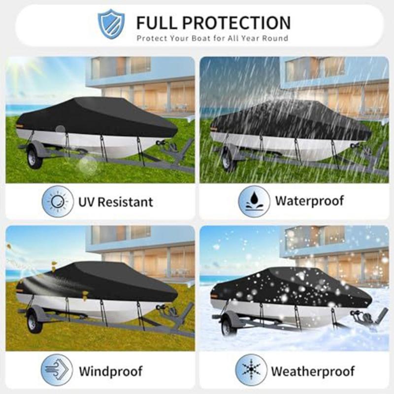 Packung mit 1 wasserdichter 210D Oxford Bootsabdeckung mit UV-Schutz, reißfest, für V-Rumpf Boote von 11 bis 13 Fuß
