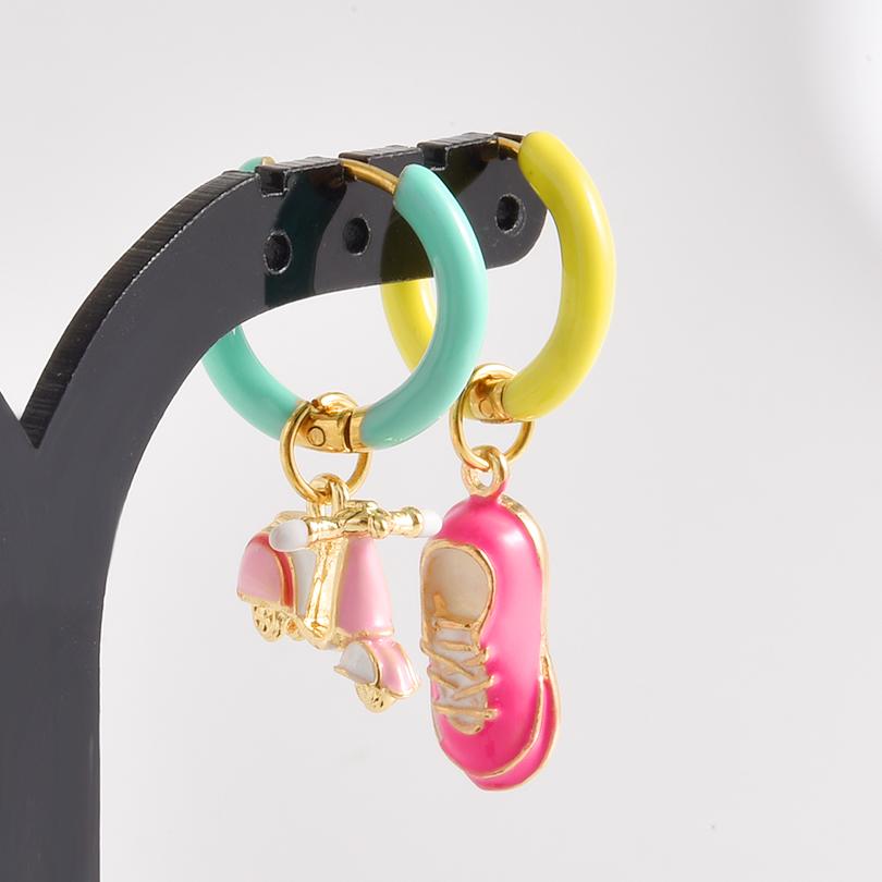 1Pair Dopamine Enamel Sweet Heart Cute Bee Flower Girl Aesthetic Aretes Funny Food Cake Gothic Star Hoop Earrings Jewelry