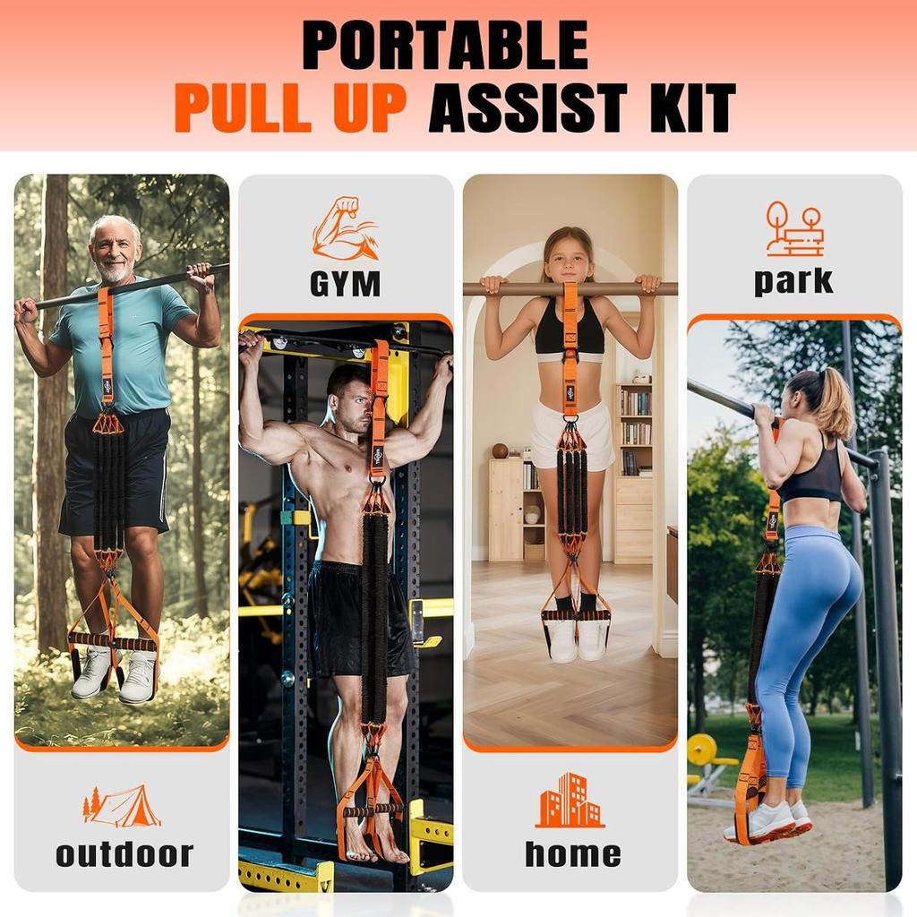 Pull-Up Belt, Heavy-Duty Resistance Belt With Handle, Pull-Up Rod Exercise Belt, Pull-Up Auxiliary Belt Set For Exercise, Full-B