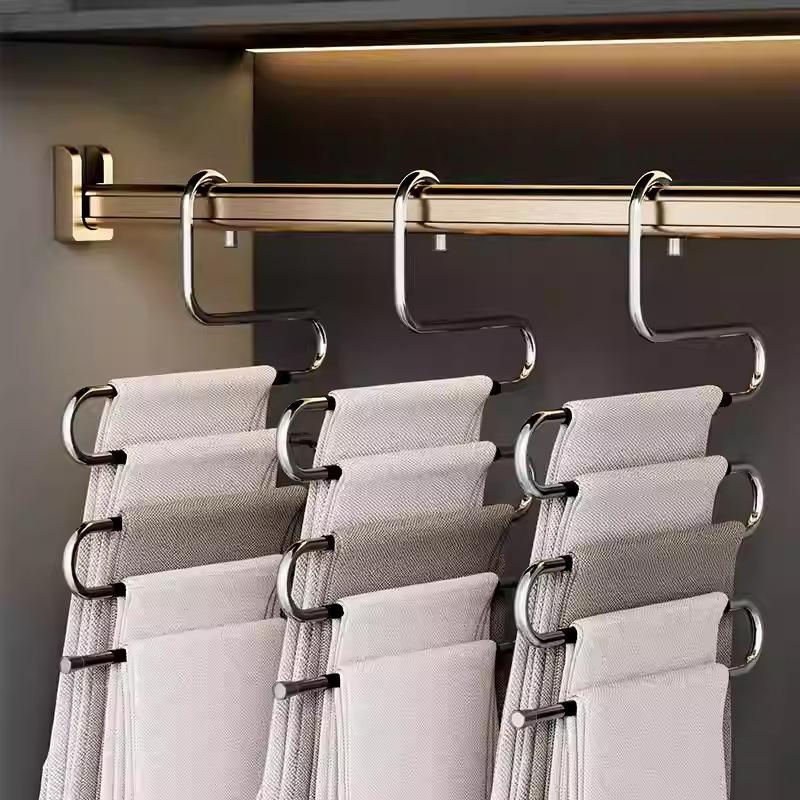 Multi-Layer Stainless Steel Pants Hanger, Space-Saving Closet Organizer Rack for Trousers Skirts