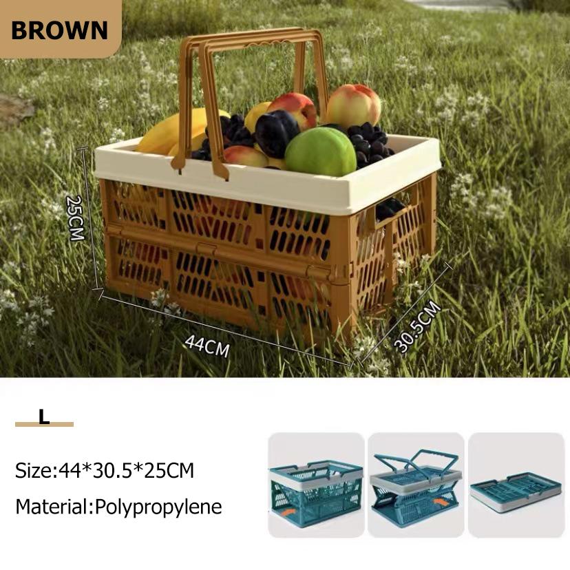 

Складная портативная корзина для пикника на открытом воздухе, портативная пластиковая рамка для хранения на природе, большая корзина для покупок в супермаркете L коричневый