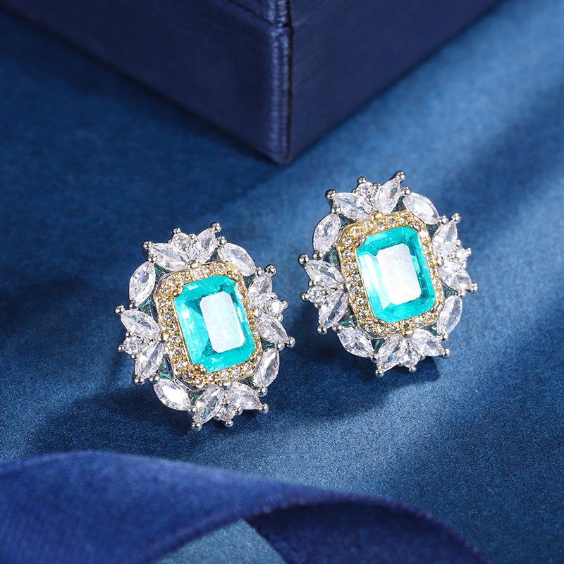 Jewelry Copper Bottom Gold Plated Jewelry Set Simulation Paraiba Diamond Pendant Ring Main 8 * 16 6 * 8