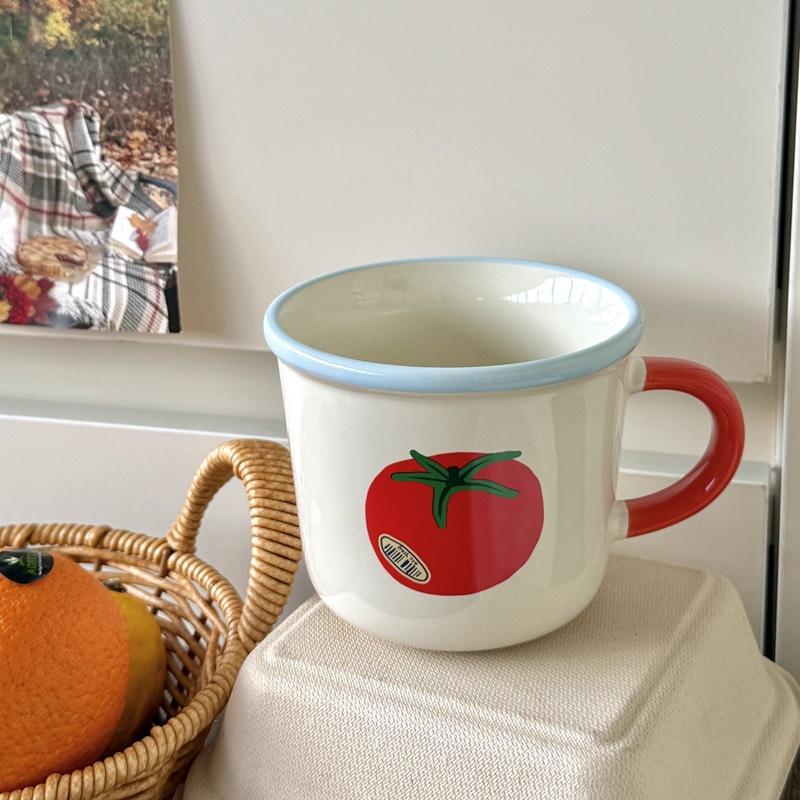 Керамическая кружка в древнем стиле, кружка для кофе с яблочной парой, чашка для завтрака и молока, сувенир, керамическая кружка с помидором 301-400ml