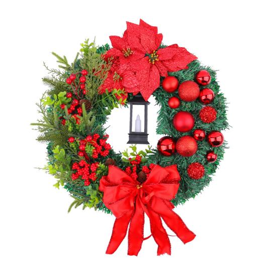 Christmas Wreath Front Door Xmas Garland with Bow Ribbon Berry Flower Decor Indoor Outdoor Winter Decoration
