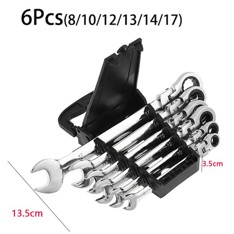 6 stk Skraldenøkkel med fleksibelt hode Dobbeltformål 72 tenner Kromvanadiumstål Fastnøkkel Bilreparasjon Håndverktøy