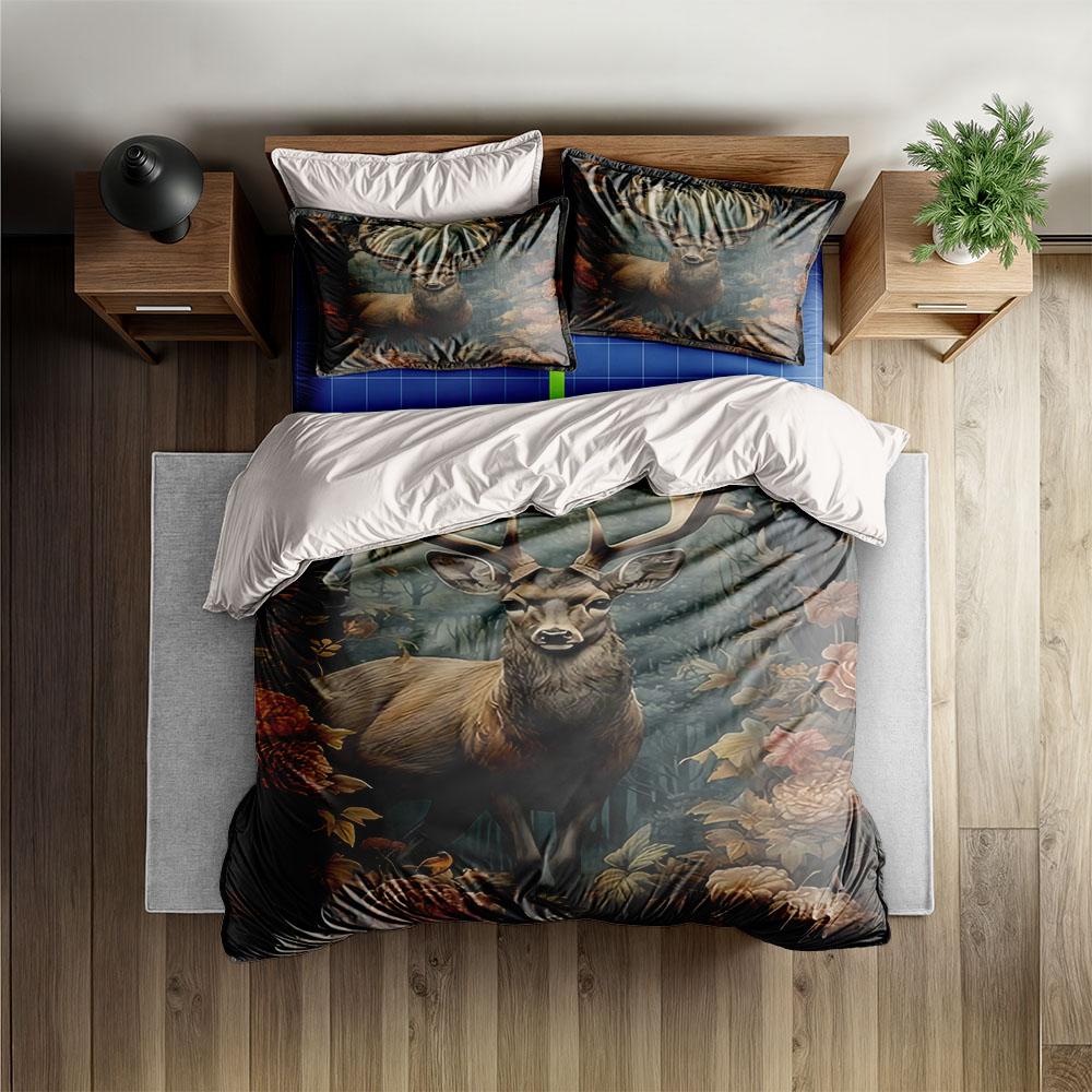 Taupe Cottagecore Wild Deer Duvet Cover Set EU Single Double King US Twin Full Queen Size Bed Linen Set