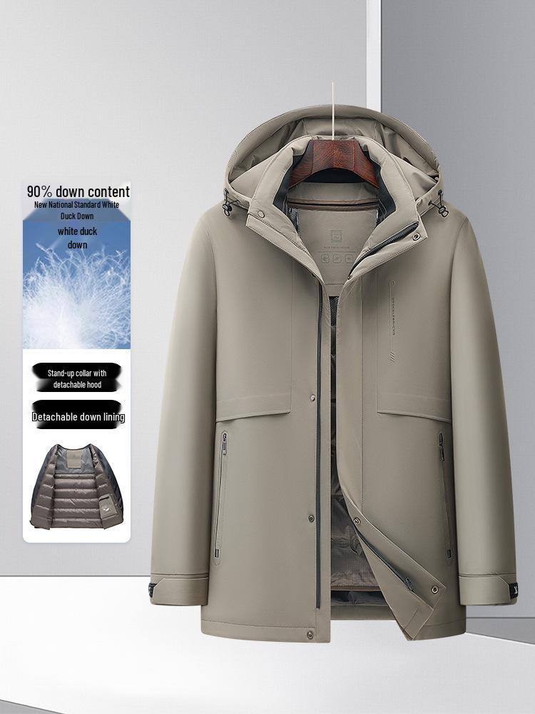 Men's 2025 Winter Mid-Length Down Jacket - High-End, Thickened White Duck Down, Business Casual Style