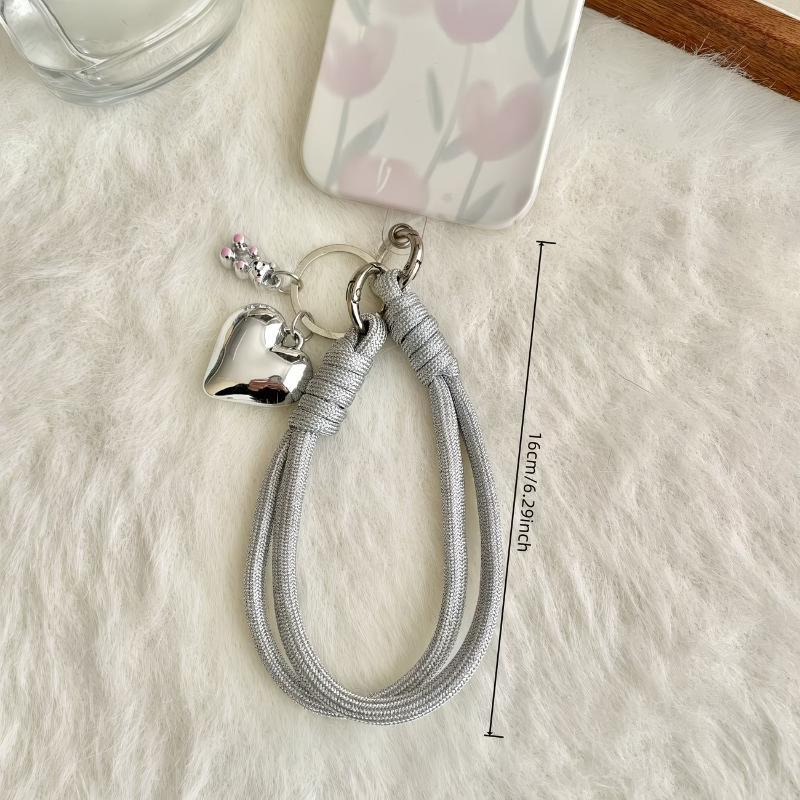 1Pc Silver Black Heart-Shaped Bear Charm For Mobile Phone Hanger Cute Mobile Phone Wristband With A Tie String