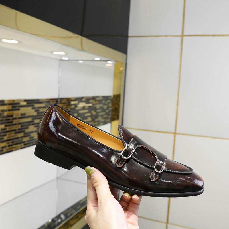 Luxusní Pánské Kožené Boty Nazouvací Lakovaná Kůže Kávová Černá Monk Strap Pánské Boty Svatba Večírek Neformální Společenské Mokasíny