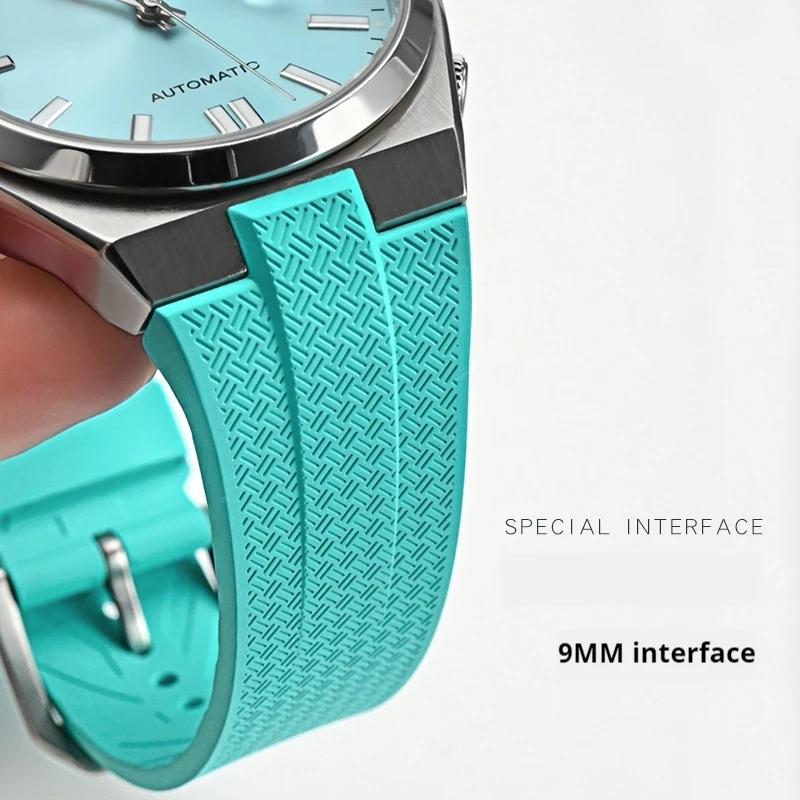 Fluoro Rubber Strap for Citizen NJ0150 NJ0151 0158 Quick Release Pin Buckle Men Soft FKM Sport Waterproof Replace Watch Band 9mm