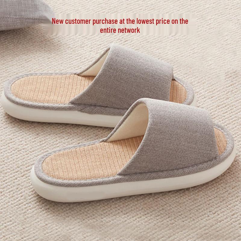 Japanese Linen Home Slippers - Silent, Non-Slip, Cotton Linen, Sweat-Absorbent, Breathable Indoor Shoes for All Seasons.