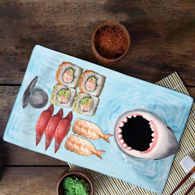 Geschirr 3D Hai Keramikteller Separater Soßenbereich Große Kapazität Knödelplatte Keramik Japanischer Stil Speiseteller Geschenk