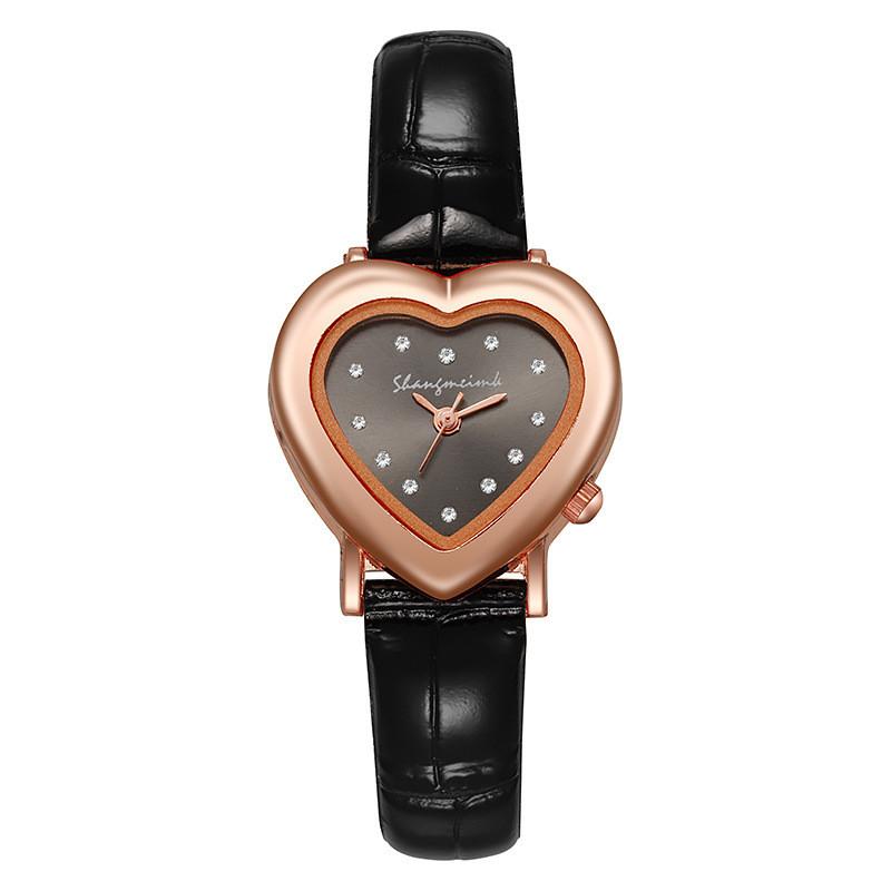 Love Heart Shape Womens Quartz Watch With Pu Strap For Fashion Ladies