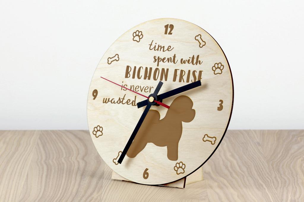 Bichon Frise, Bichon Tenerife, Bichon a poil frise - ceas cu câine, ceas din lemn cu gravură, ceas personalizat de Art-Dog