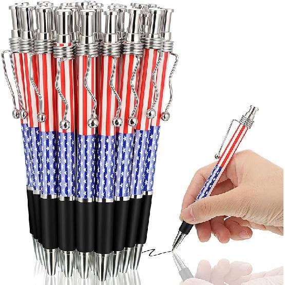 Tenare 64 Pcs American Flag Ballpoint Pen USA Patriotic Themed 1.0 mm Black Ink Independence Day Gel Ink Pen for Writing and Signing, Home School Patriotic