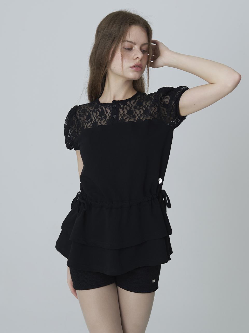 Adore Bell Lace Tiered T-Shirt - Black Free