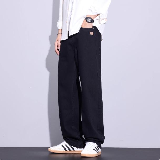 2025 Autumn Men's Blue Straight-Leg Loose Jeans, Fleece-Lined, Plus Size, American Retro Style, Thickened for Warmth.