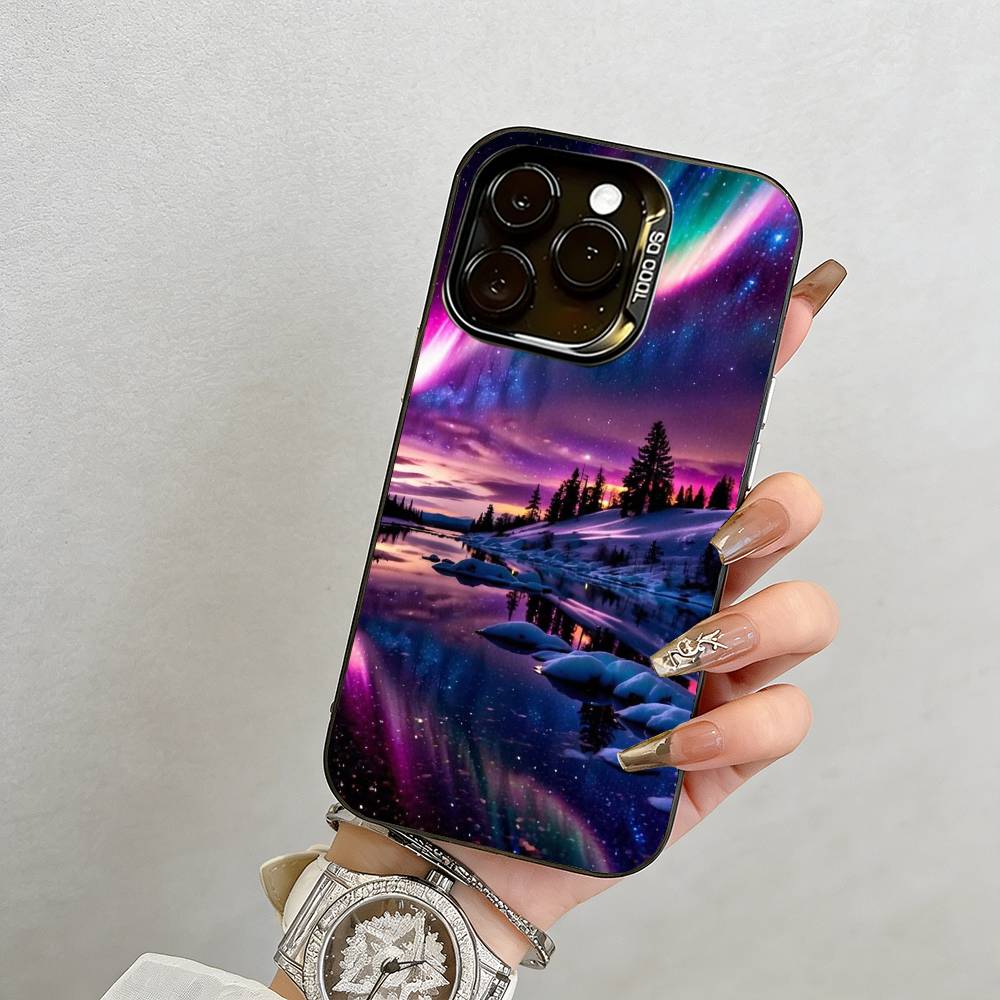 Northern Lights  Phone Case For iPhone 17,16,15,14,13,12,11 Plus,Pro Max,XS,Colorful Silver Black Cover