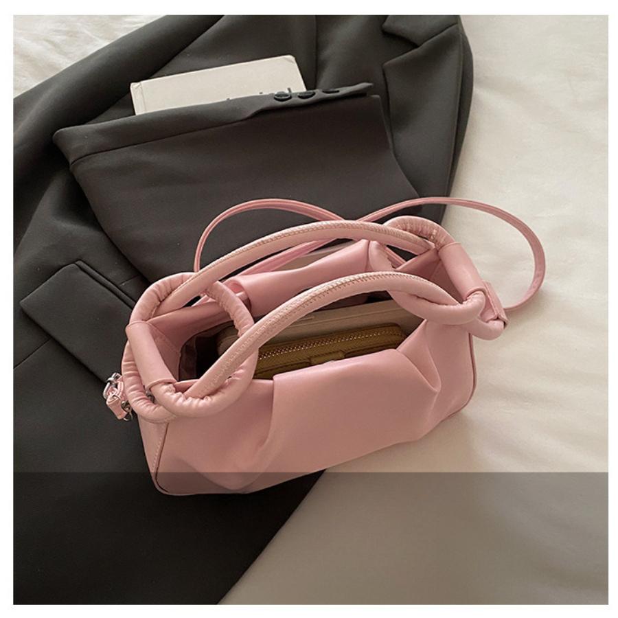 Chic Minimalist Pleated Faux Leather Shoulder Bag, Women's Small Crossbody Handbag with Magnetic Snap Closure, Trendy Daily Commute Tote