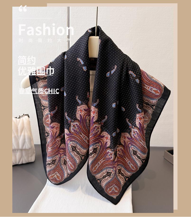Retro cashew herringbone pattern cotton and linen small square scarf silk scarf imitation velvet headscarf shawl sun protection scarf women's scarf