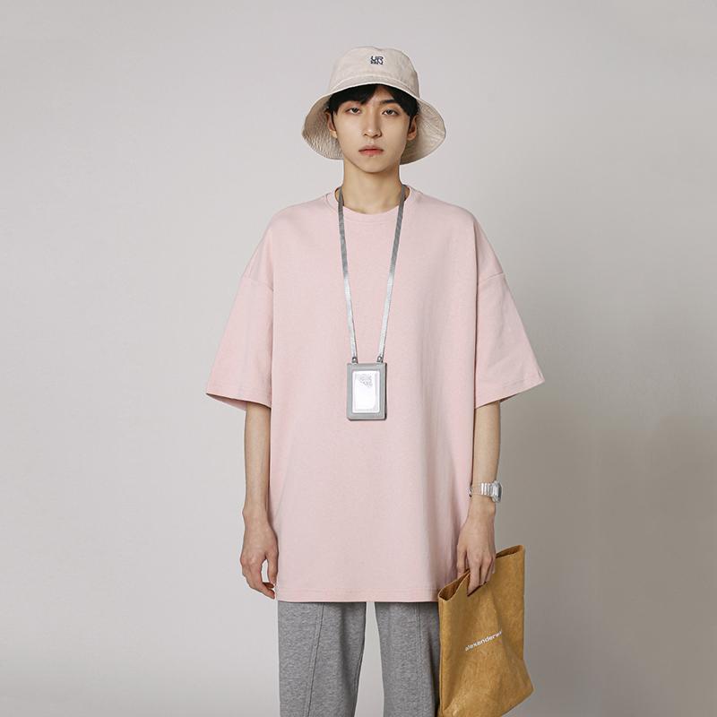 IELGY Solid Color Loose Short-sleeved T-shirt Base Men