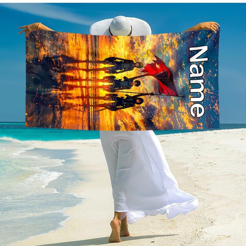 Personalized customized proof beach towel with Attack on Titan  pattern - soft, absorbent, quick-drying, perfect swimming, camping&bathing