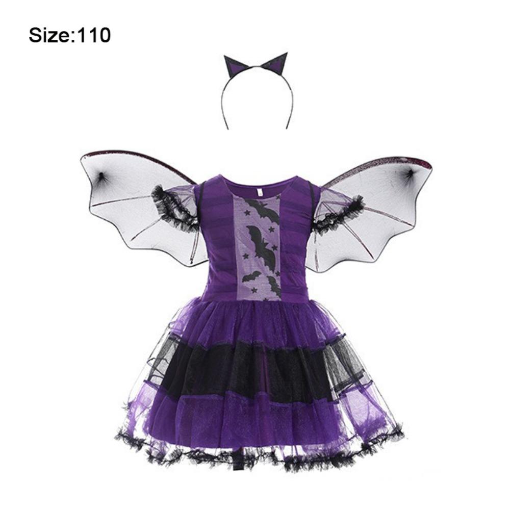 Purple Bat Design Demon Costume Wizard Hat Included Role Play Clothes Cosplay Dress  For Girls