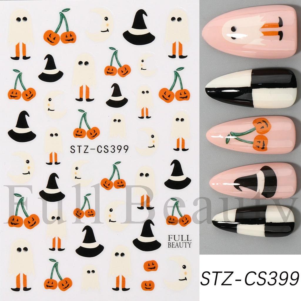 New Nail Art Stickers Halloween Cartoon Scar Pumpkin Bat Spider Web Adhesive Nail Sticker