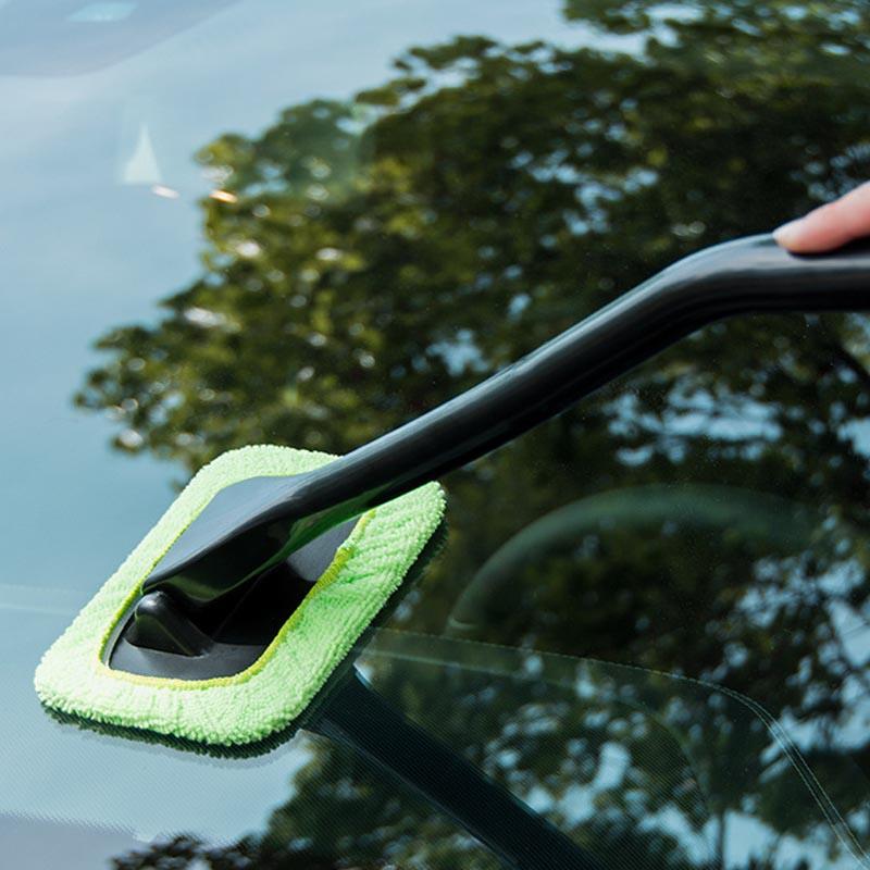Auto Ruitenwisser Schoonmaakborstel Set, Lange Steel Ramenwasser met Microvezel Pad, Interieur Auto Glas Schoonmaakhulpmiddel voor Voorruit en Ramen