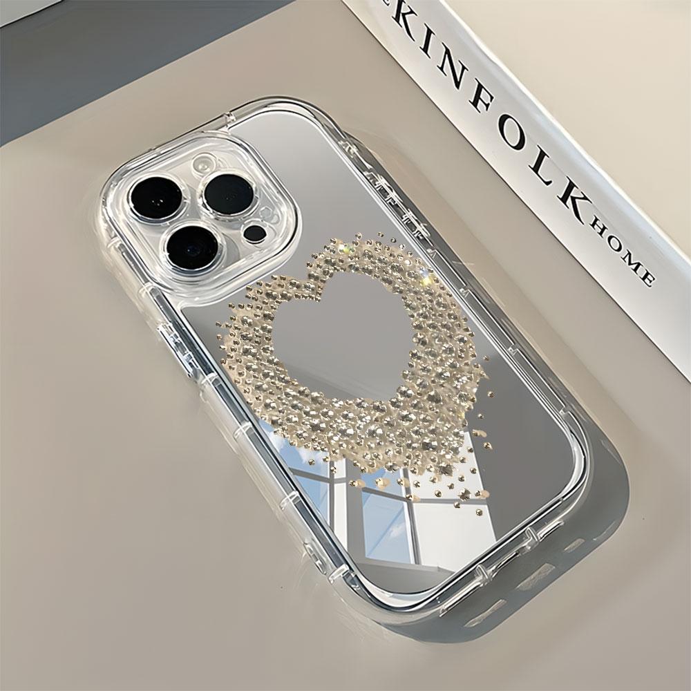Sweet And Cool Heart Pattern Back Mirror Phone Case For iPhone 17 16 15 14 13 12 11Pro Max X XR XS Air 7 8 Plus Shockproof Cover