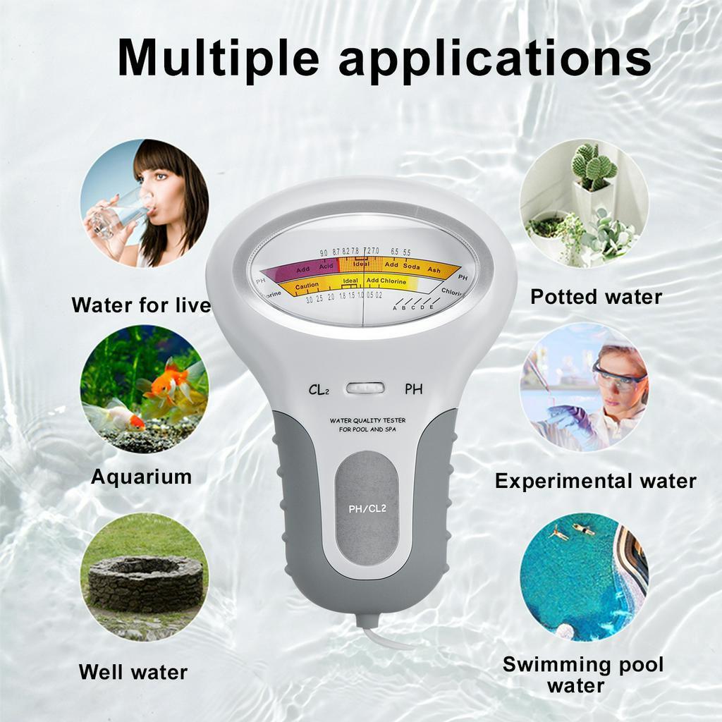 1Pcs Home PC-101 PH Meter CL2 Chlorine Water Quality Tester Portable Swimming Pool Spa Aquarium PH Test Monitor White 2 Styles