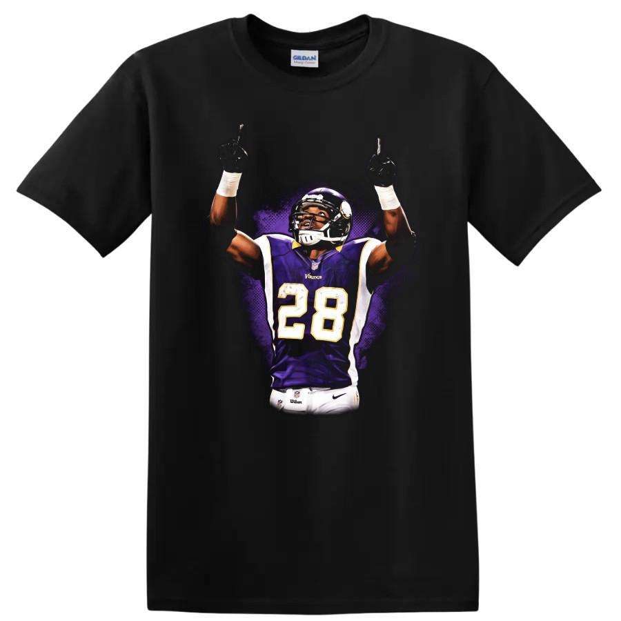 Adrian Peterson Vikings Football Player T Shirt Purple Jersey Action Tee