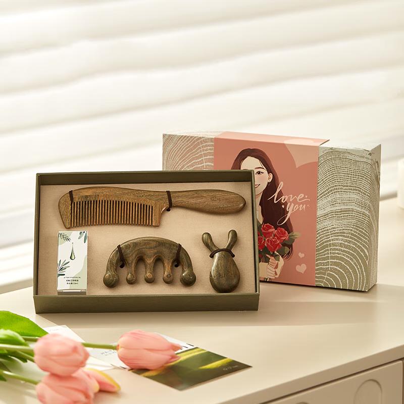 Wooden Massage Straight Hair Comb Set