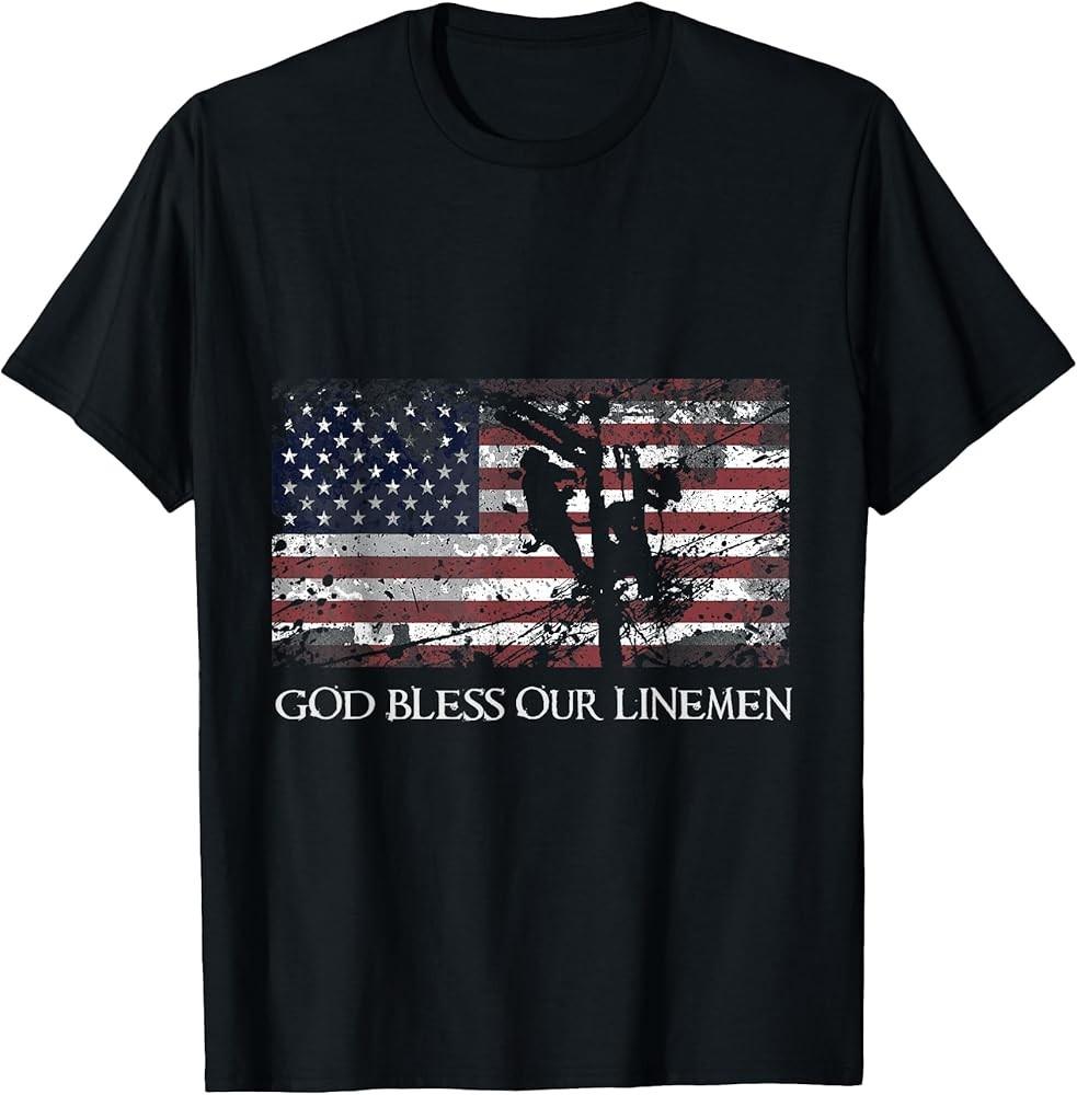 God Bless Our Linemen Cool American Lineman Flag TShirt Unisex T-Shirt XXXL