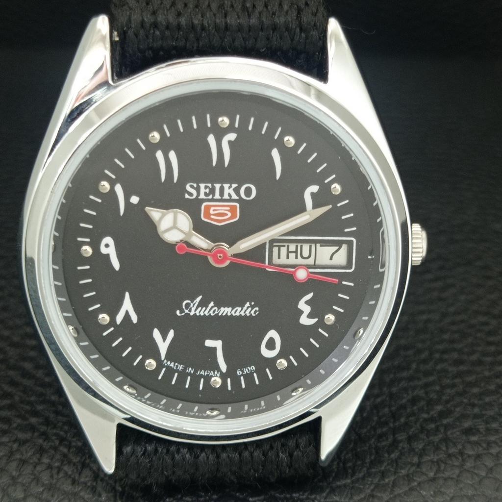 VINTAGE SEIKO 5 AUTOMATIC 6309A JAPAN MENS REFURBISHED BLACK WATCH a442429-1