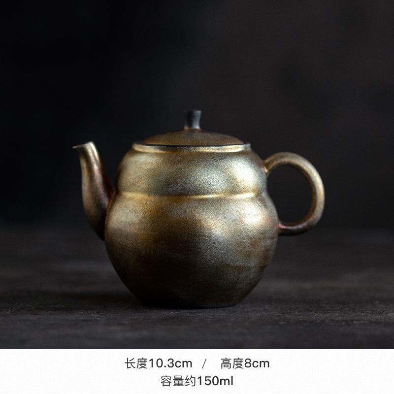 

150ml Handmade Gold Color Gourd Teapot Crude Pottery Tea Infuser Pot Tea Brewing Kettle With Ball Hole Tea Items Ornaments Gifts