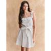 European summer new fashionable solid color lace edge sleeveless cotton and linen ruffle edge square collar dress