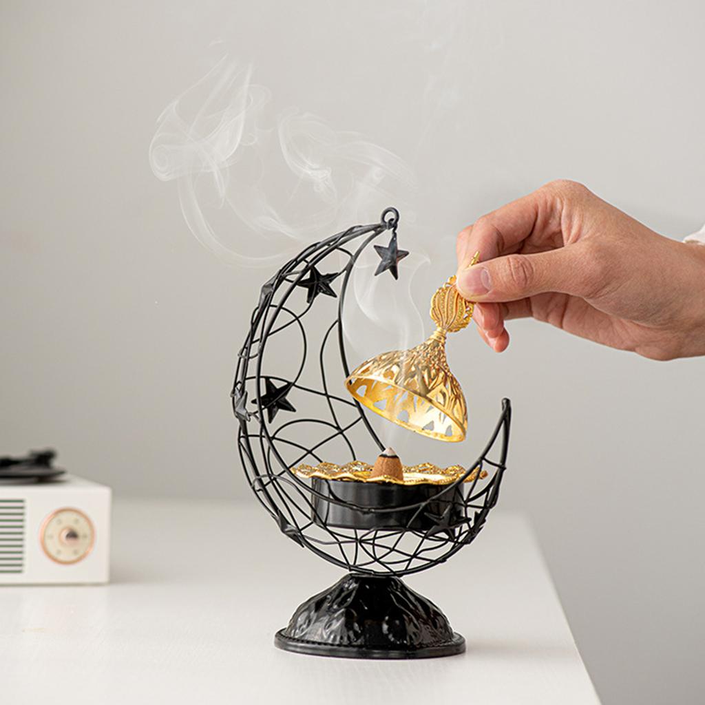 Stylish Moon Shaped Incense Holder Eid Metal Censer Iron Aromatherapy Fragrance Diffuser for Home Offices Decoration