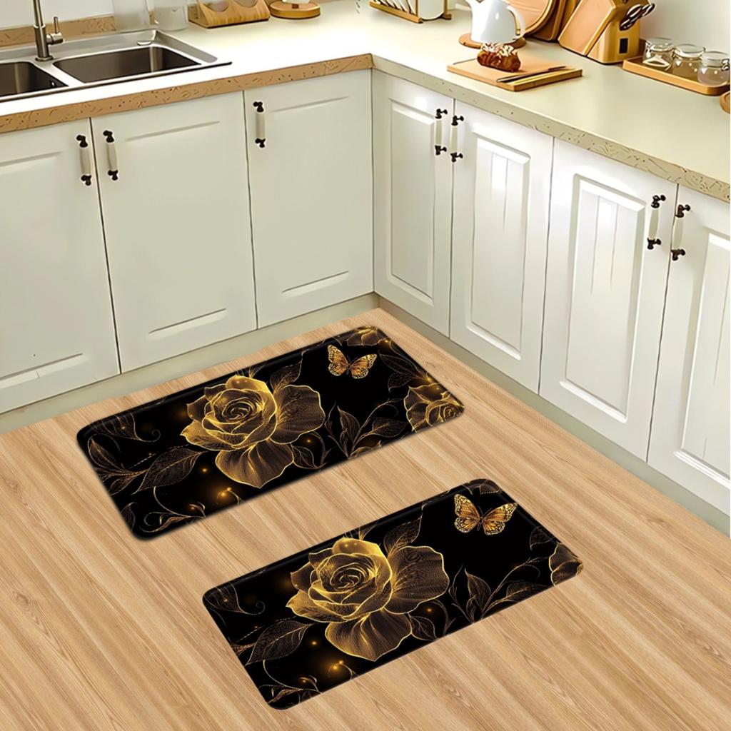 1Pcs Anti Fatigue Kitchen Rugs,Luxury Floral Design Waterproof Non-Slip Thick Cushioned Kitchen Mat Heavy Duty Comfort Standing Mat for Kitchen