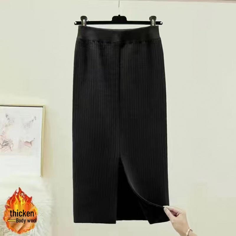 Jupe Crayon Tricot Velours Taille Haute - Automne/Hiver Mi-Longueur, Design Amincissant pour Femmes