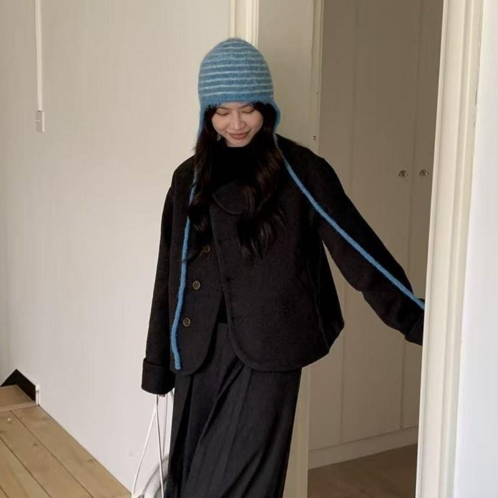 Colorful Earflap Knitted Hat Striped Baggy Beanie Hat Fashion Striped Balaclava for Outdoor Ski