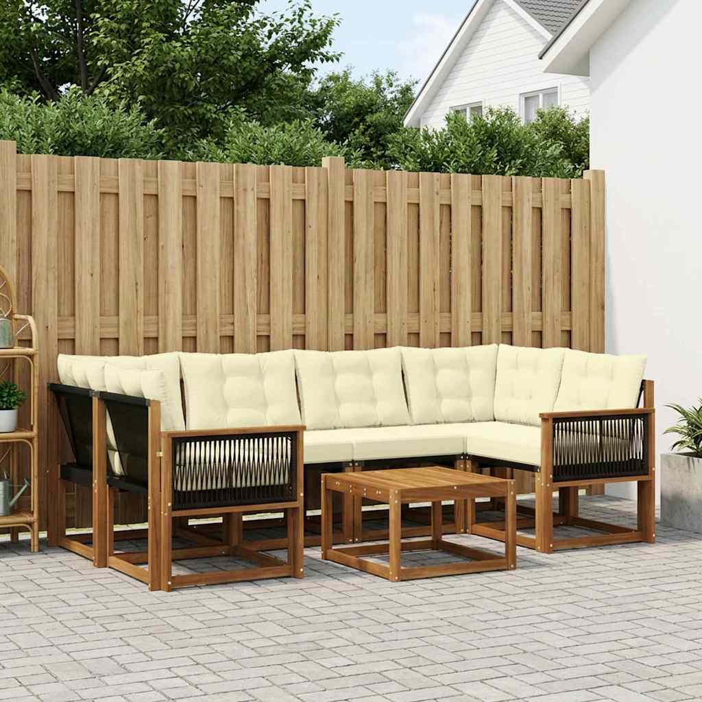 Outdoor Sofa Set with Cushions 7 Pcs Natural and Cream