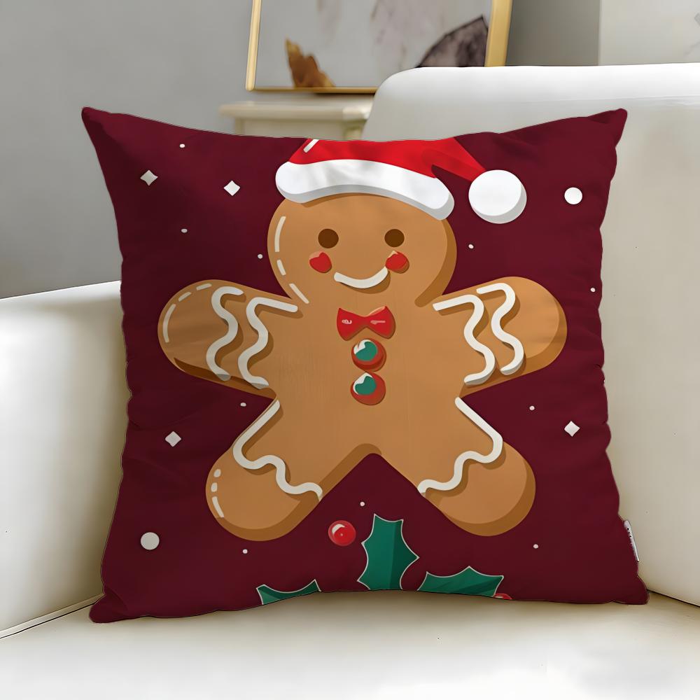 Christmas Theme Adorable Ginger Bread Cushion Cover Soft & Easy-Wash Pillow Case – Versatile for Couch, Bed, Travel and Office