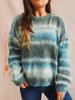Autumn and winter loose gradient color striped imitation mink knitted round neck long sleeved pullover sweater for women 3557 KTB