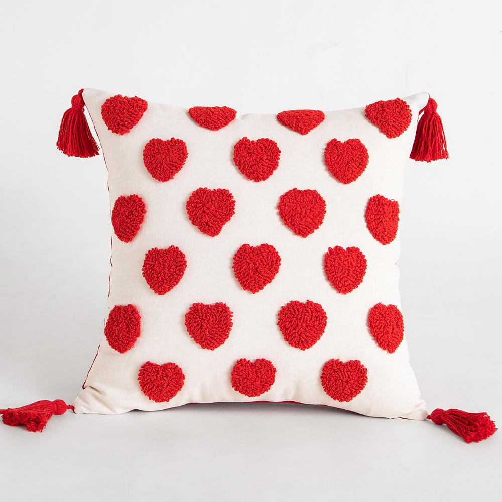 Embroidered Love Love Cute Tufted Tassel Geometric Wedding Wedding Pillow Pillow Case Cushion