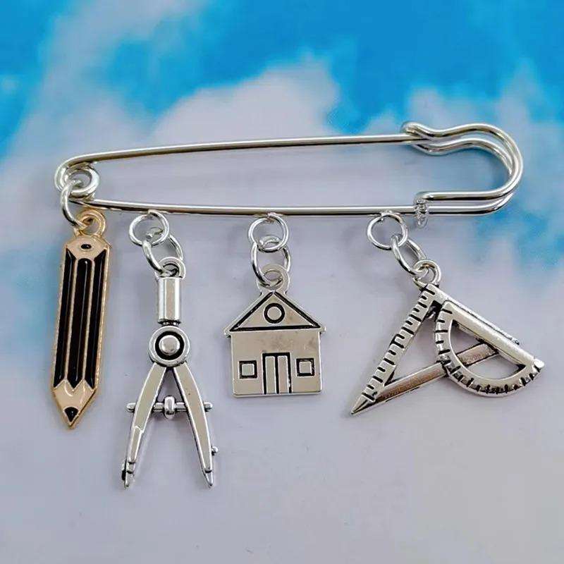 Cross Compass Ruler: Architect & Engineer Gift Set with Brooch & Pin серебряный