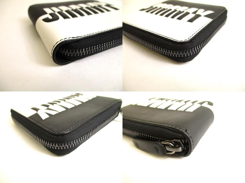 Authentic Jimmy Choo Black White Leather Bifold Wallet Compact Wallet Lawrence #9752  Refurbished