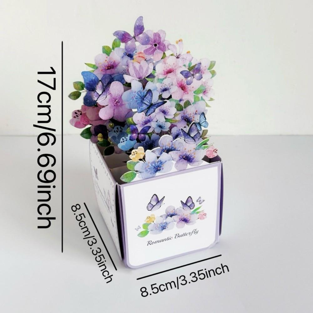 Watercolor Flowers Design 3D Pop-Up Greeting Card Premium Quality Festival Use Floral Bouquet Invitation Cards Handwritten Note фиолетовый