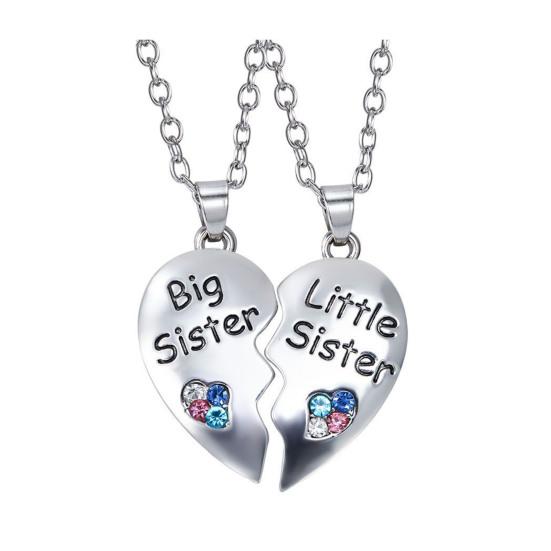 2Pcs/Set Sister Love Necklace Big Sister And Little Sister Necklaces Rainbow Heart Charm Necklace